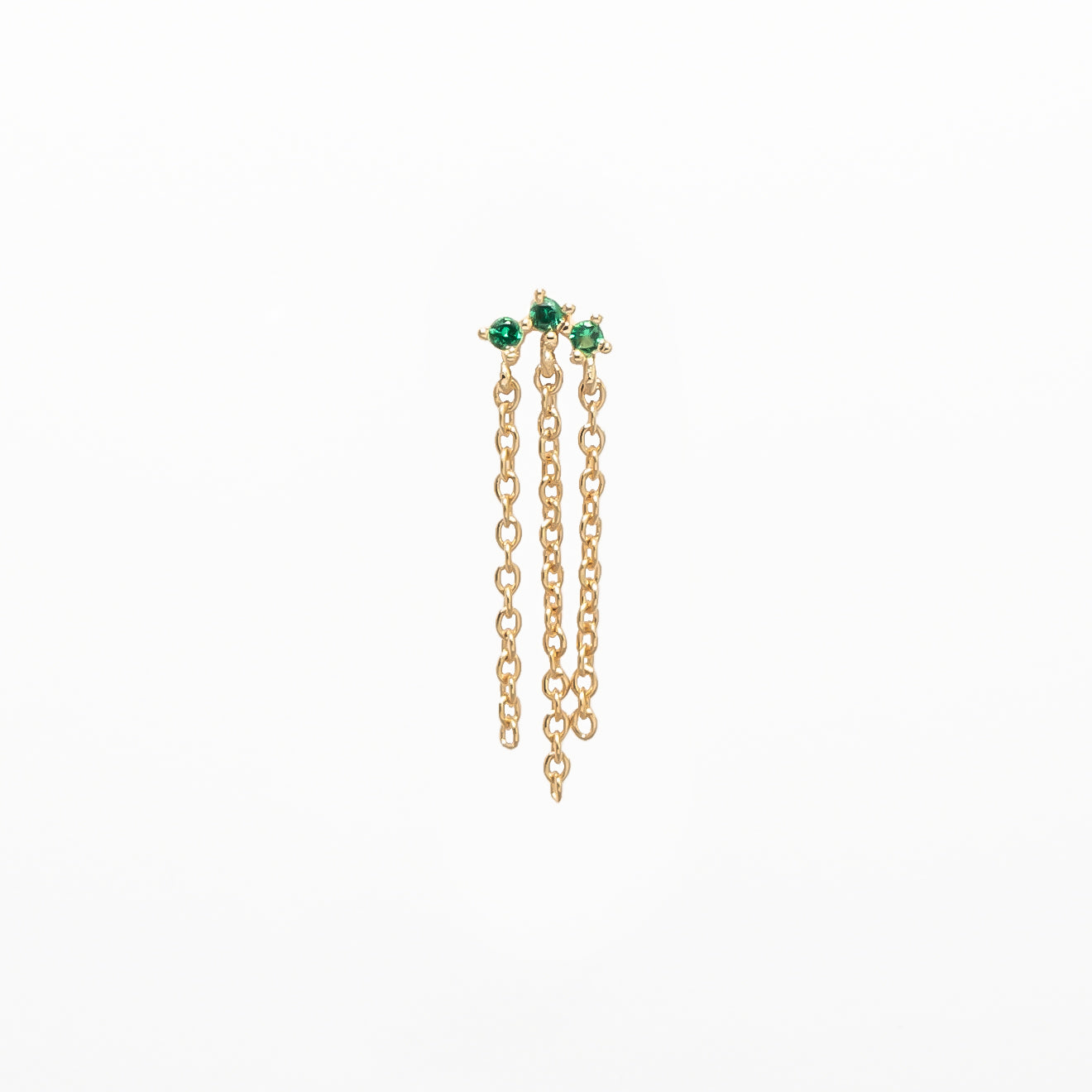 Boucle pendante triple chaîne plaqué or sertie de 3 pierres zircons blanches