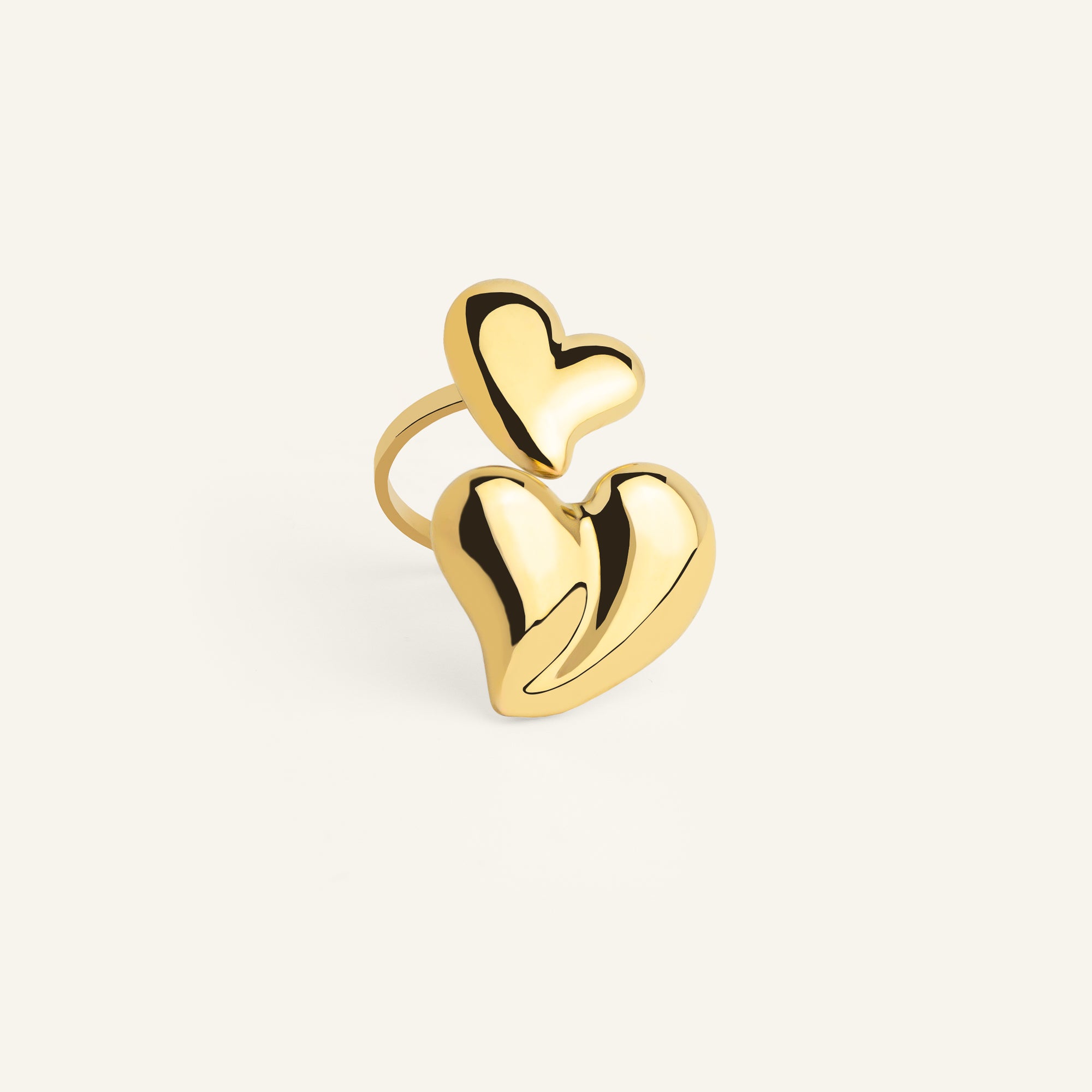 Bague femme double Coeur acier inoxydable doré