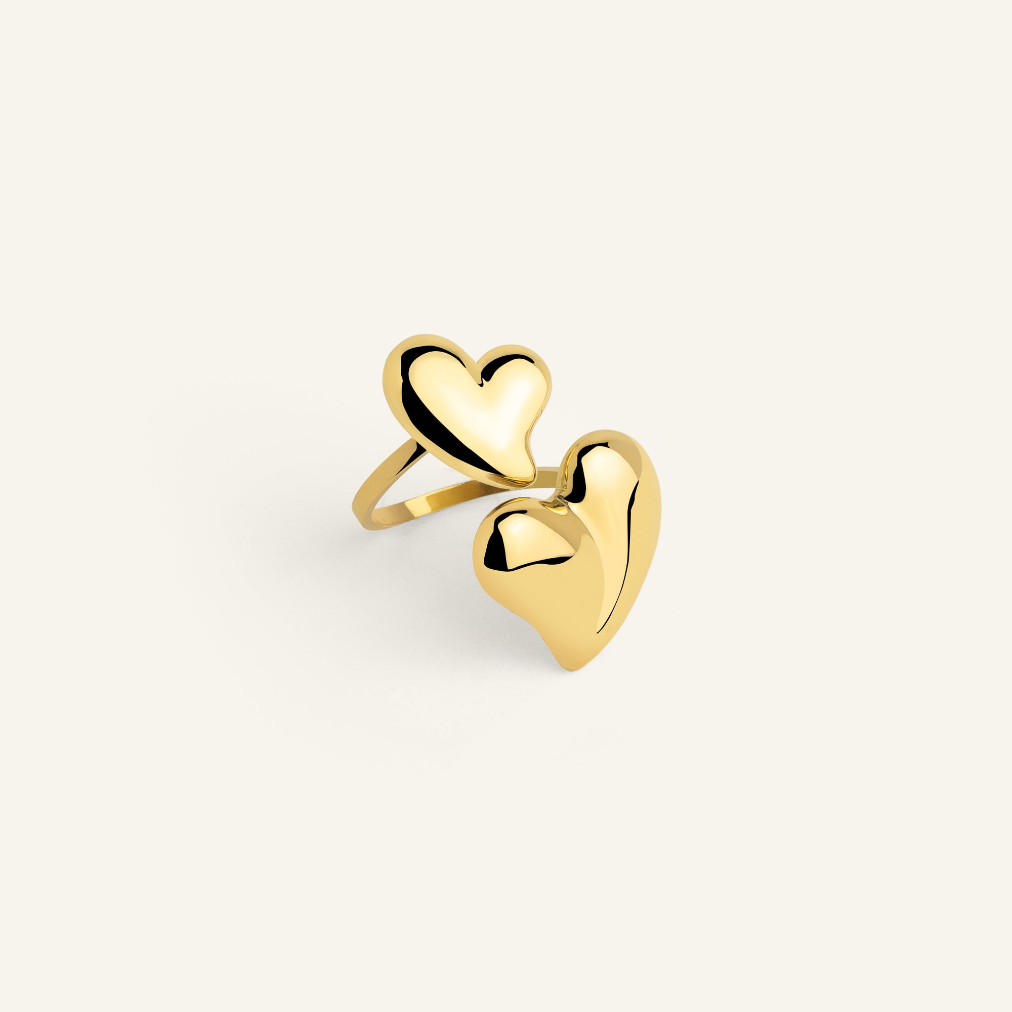 Bague femme double Coeur acier inoxydable doré