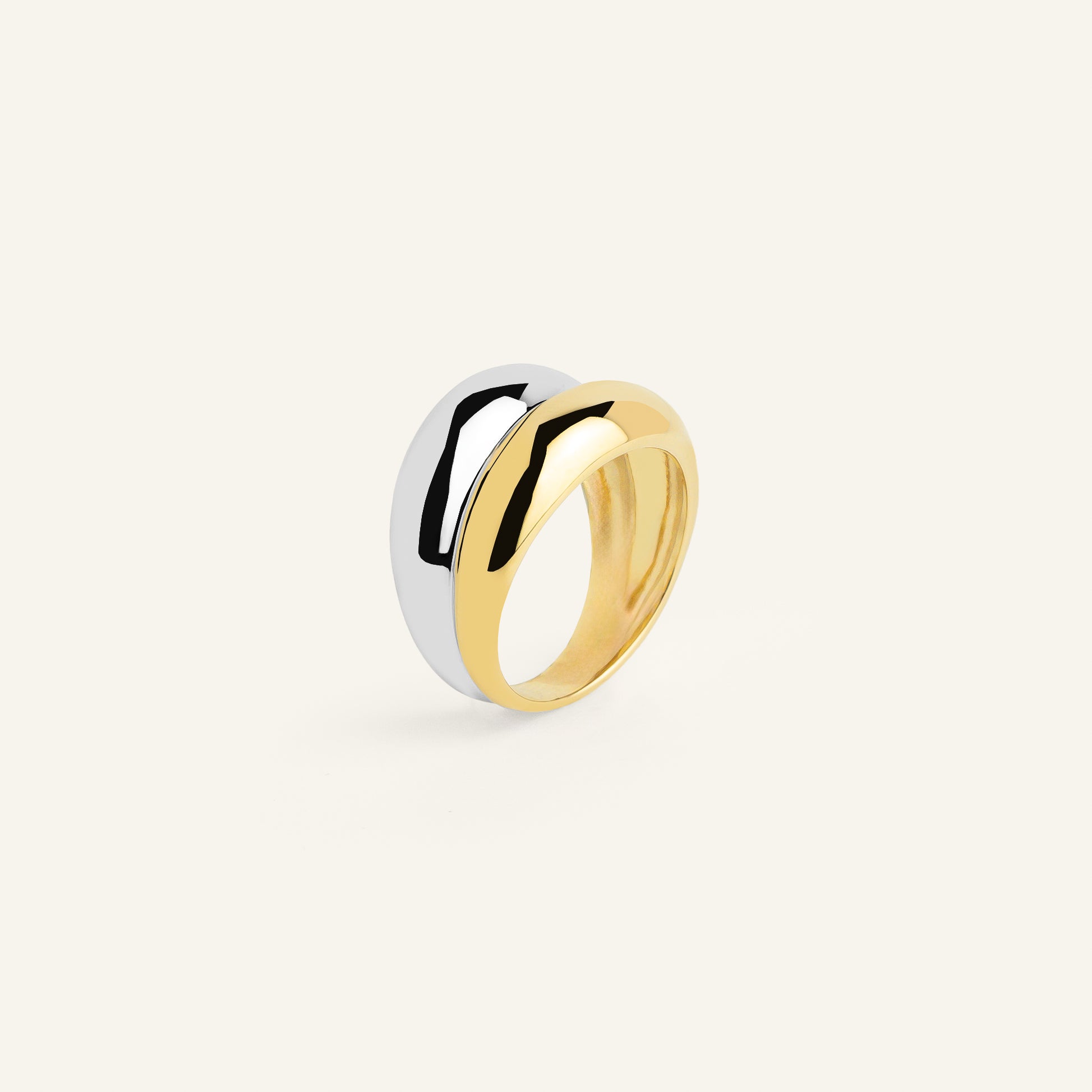 Bague femme double matériaux plaqué or et argent