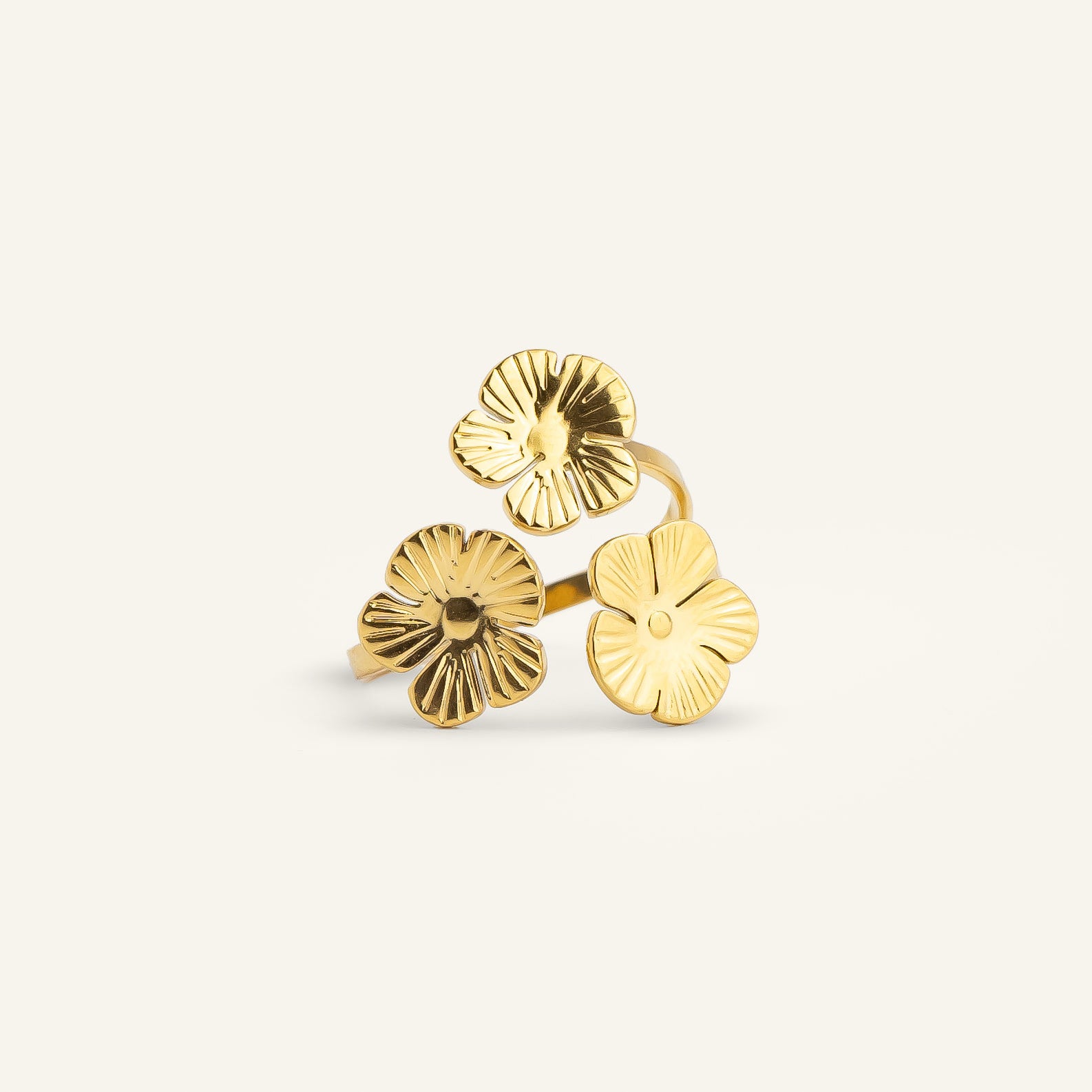 bague acier inoxydable doré triple fleur