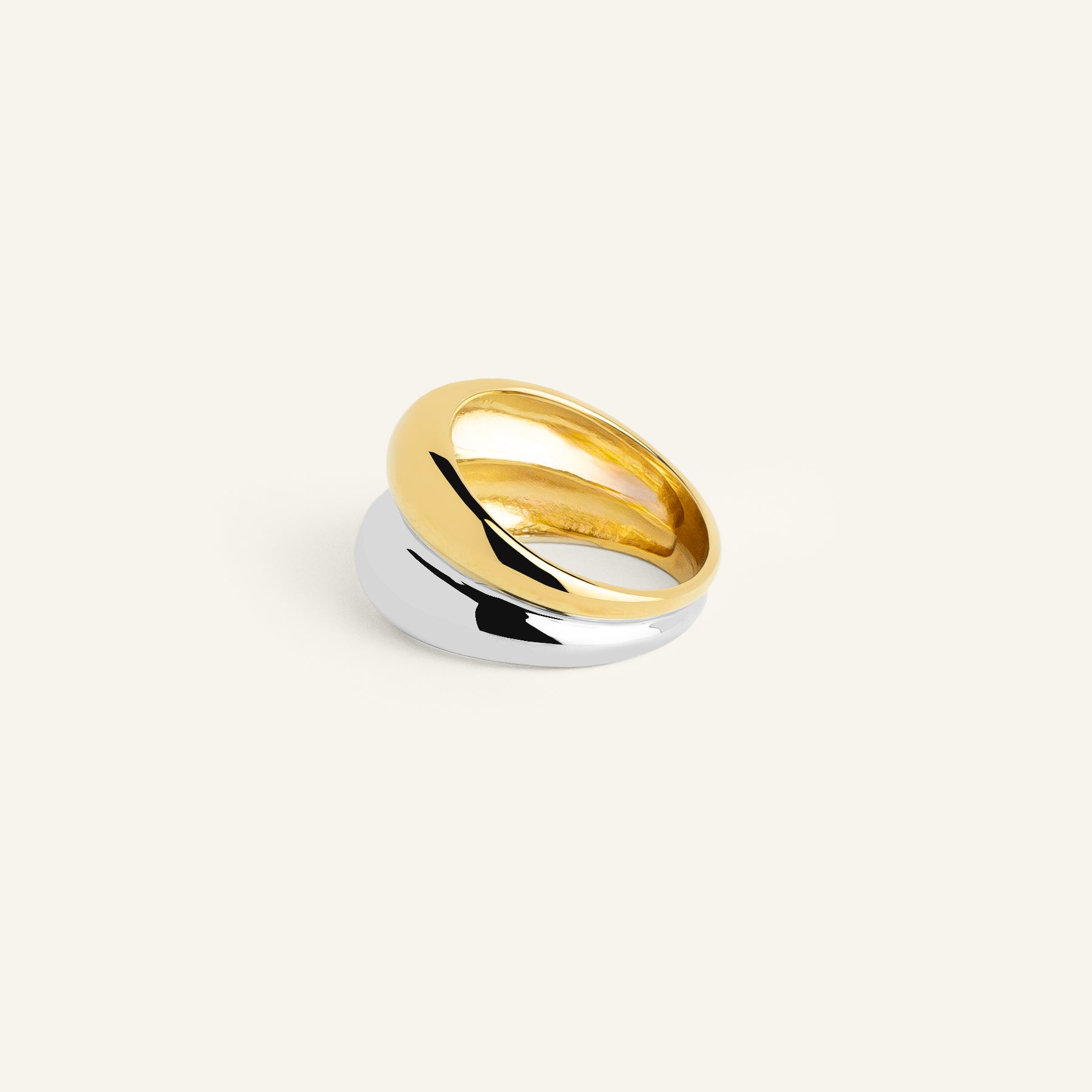 Bague femme double matériaux plaqué or et argent