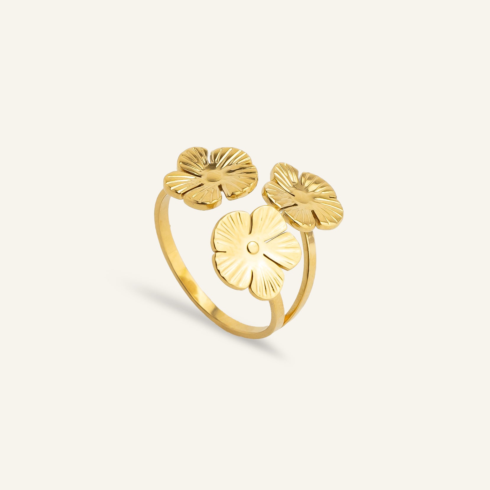 bague acier inoxydable doré triple fleur