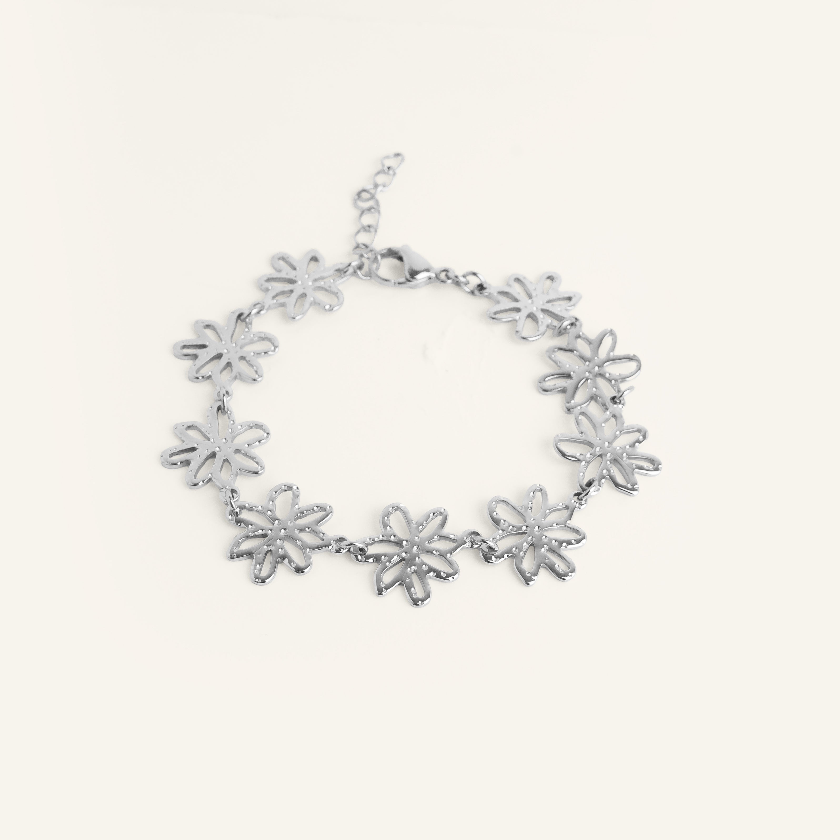 Bracelet fleur acier inoxydable argenté