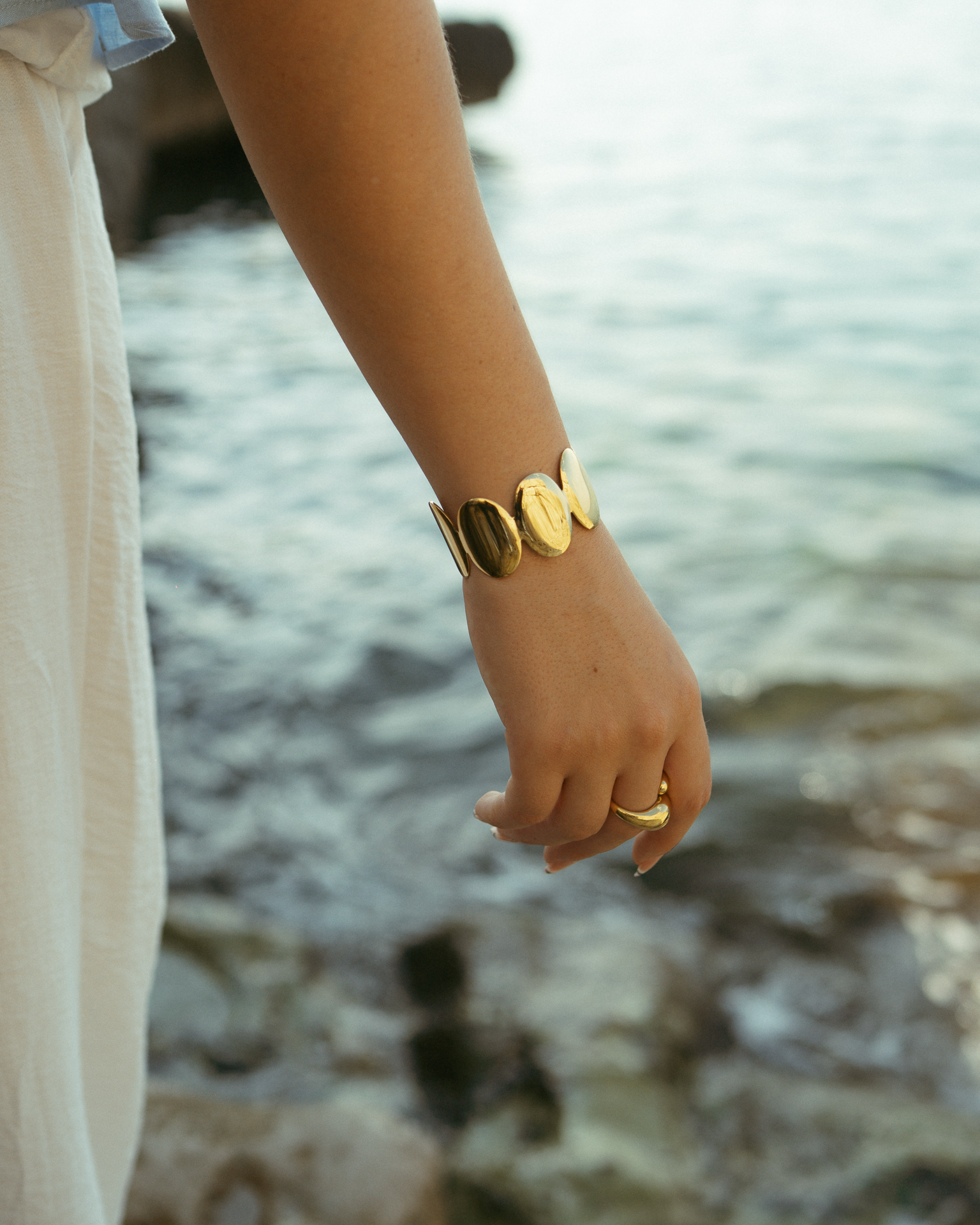 Jonc femme acier inoxydable doré ovales épais