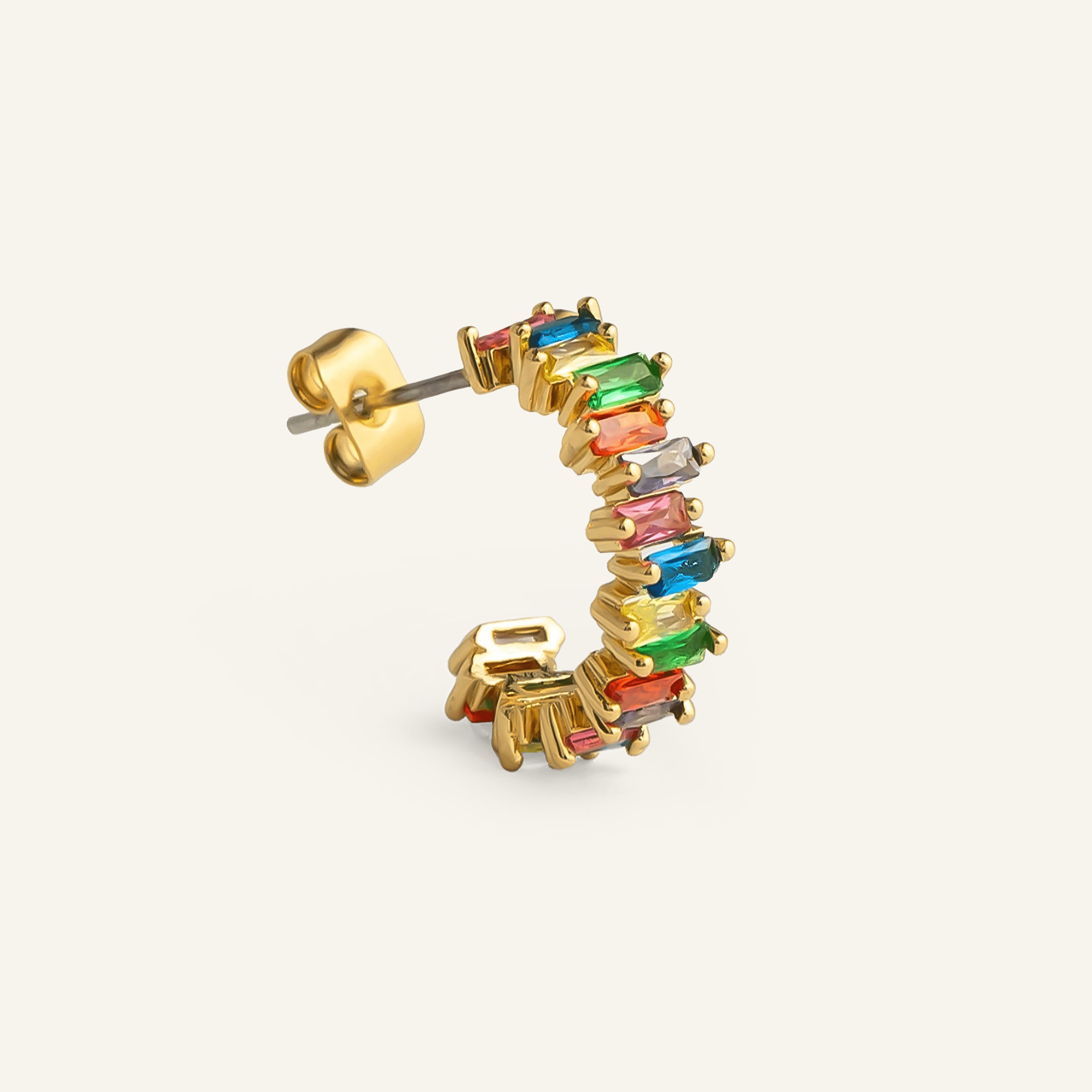 Mono boucle créole plaqué or pierres multicolores