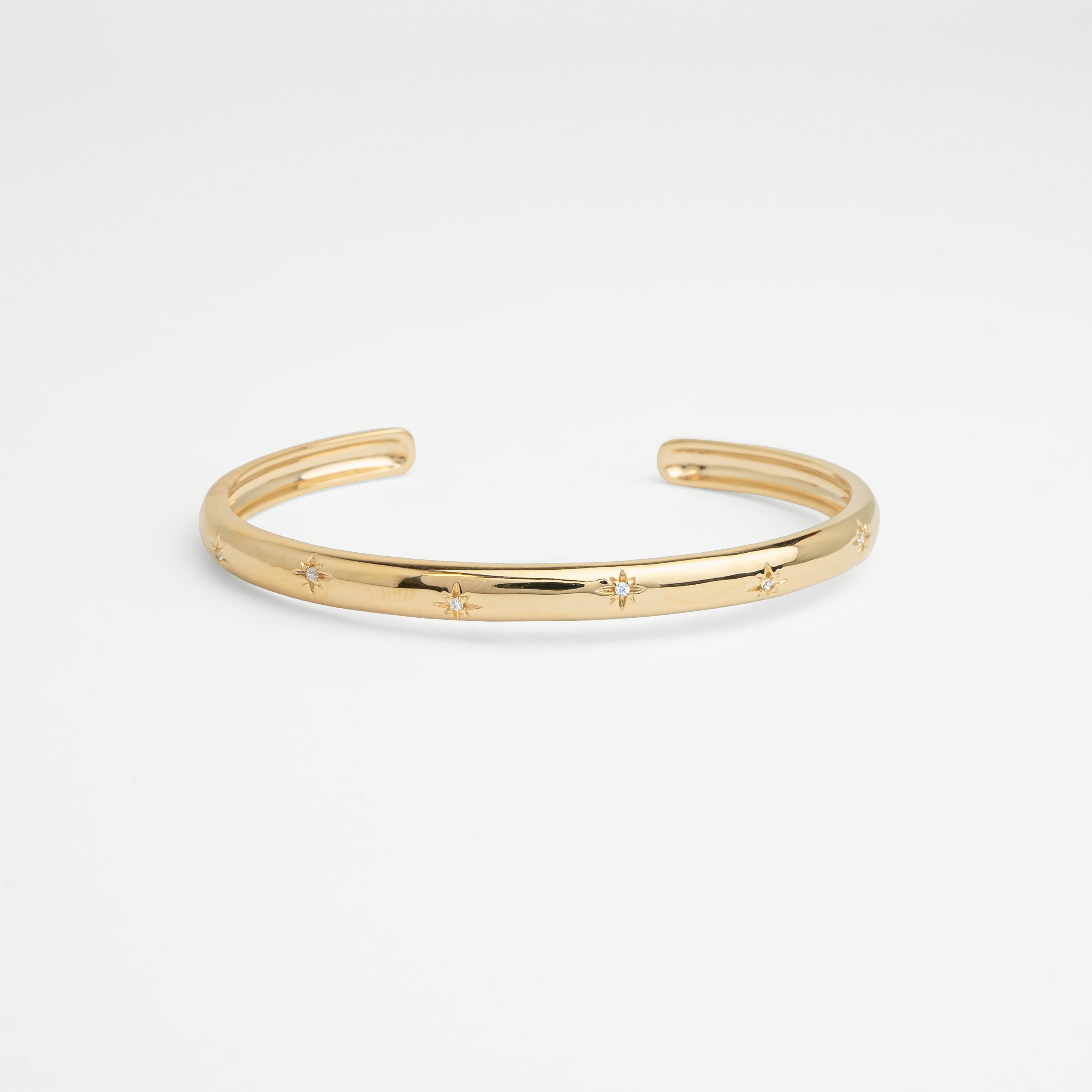 Jonc femme plaqué or avec zircons et étoiles