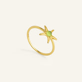 Bague femme plaqué or étoile de mer et opale synthétique