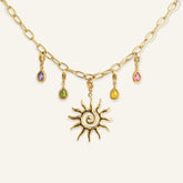 Collier charms à composer en acier inoxydable doré, soleil et gouttes colorées