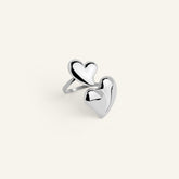 Bague double cœur en acier inoxydable argenté