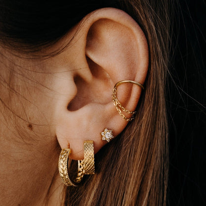 Homme Femme Boucles D'Oreilles À Double Anneau Avec Chaîne, Petites Homme Femme Boucles D'Oreilles À Double Anneau Avec Chaîne, Petites