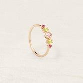 Bague Nephtys en plaqué or sertie de zircons roses et verts