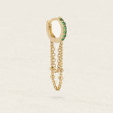 Mini créole Helia en plaqué or sertie de zircons verts avec chaînes pendantes