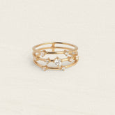 Bague triple rang en plaqué or à zircons blancs, vue de face