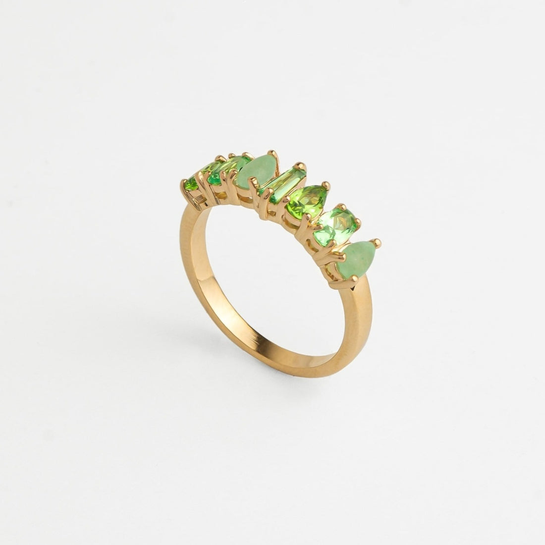 Bague femme plaqué or avec zircons verts