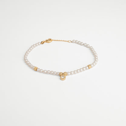 Bracelet femme plaqué or perles avec pendentif zircon