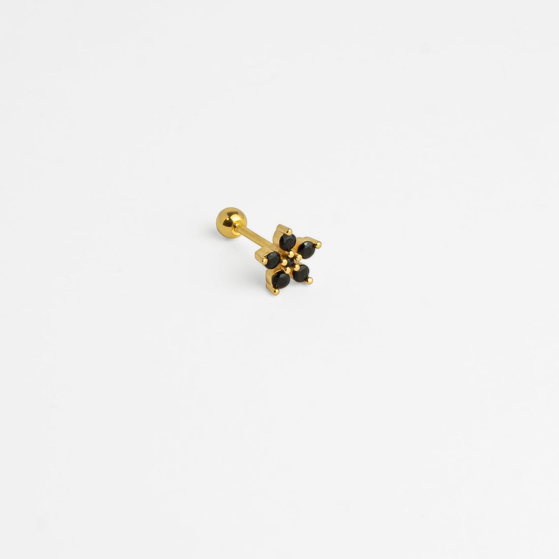 Piercing acier inoxydable doré pierre zircons noirs