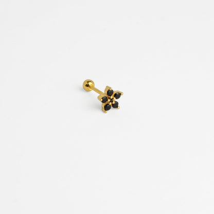 Piercing acier inoxydable doré pierre zircons noirs